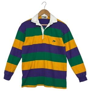Perlis Rugby Shirt Boys Medium Purple Green Gold Mardi Gras Striped Long Sleeve